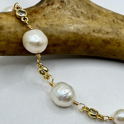 Vintage Pearl Gold Silver Tennis Bracelet