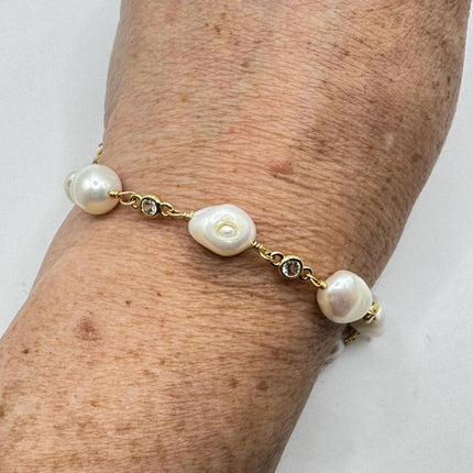 Vintage Pearl Gold Silver Tennis Bracelet