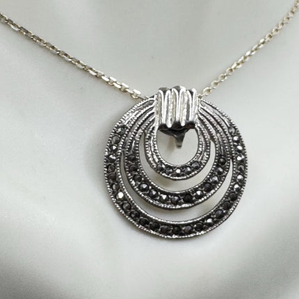 Vintage Marcasite Necklace Dainty 925 Sterling Silver Chain, Delicate Design