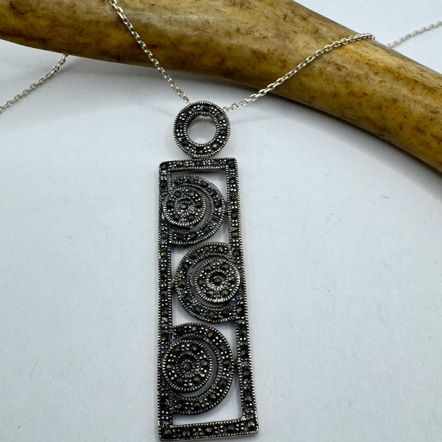 Vintage Marcasite Necklace Dainty 925 Sterling Silver Chain, Delicate Design