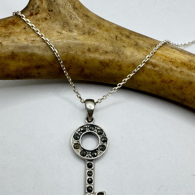 Vintage Marcasite Necklace Dainty 925 Sterling Silver Chain, Delicate Design