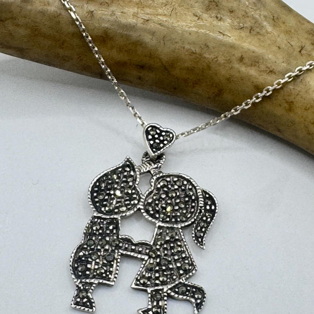 Vintage Marcasite Necklace Dainty 925 Sterling Silver Chain, Delicate Design