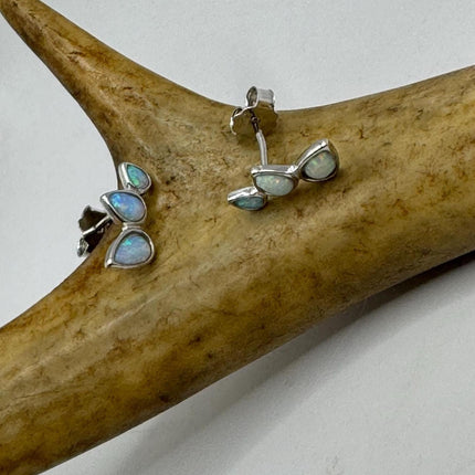 Vintage Silver Earrings | White Fire Opal Stud Button Earrings