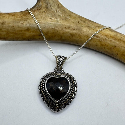 Vintage Smoky Topaz Heart Necklace Dainty 925 Sterling Silver Chain, Delicate Design