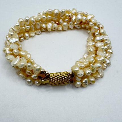 Vintage Pearl Gold Silver Tennis Bracelet
