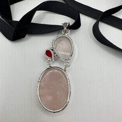 Vintage Pink Rose Quartz Choker Silver Necklace