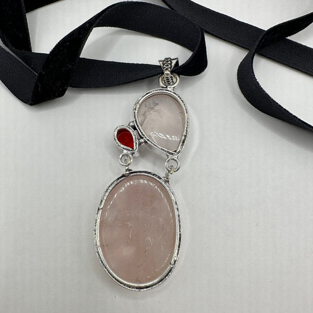 Vintage Pink Rose Quartz Choker Silver Necklace