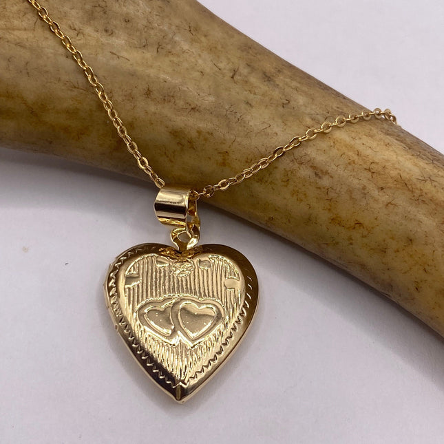Vintage Gold Locket | Tiny 9k Gold Filled Heart Pendant Photo Memory Charm Engraved Flower | Golden 925 Sterling Silver Chain Necklace