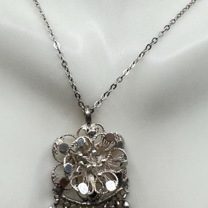 Vintage Filigree flower Pendant Necklace