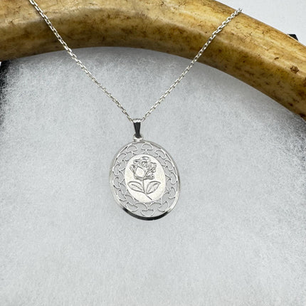 Vintage Rose flower Pendant Necklace