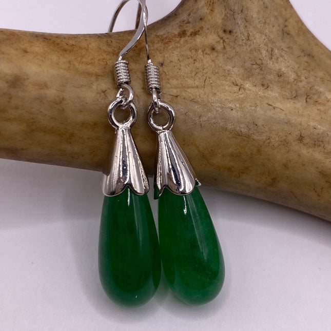 Vintage Green Jade Dangle Lucky Earrings