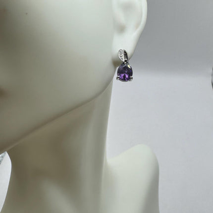 Vintage Silver Earrings | Purple Amethyst Citrine Tourmaline Sapphire Gemstone | 925 Sterling Silver Dangle Drop Chandelier Earrings