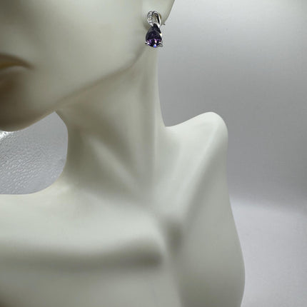 Vintage Silver Earrings | Purple Amethyst Citrine Tourmaline Sapphire Gemstone | 925 Sterling Silver Dangle Drop Chandelier Earrings