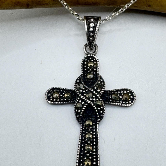 Vintage Silver Marcasite Celtic Cross Pendant
