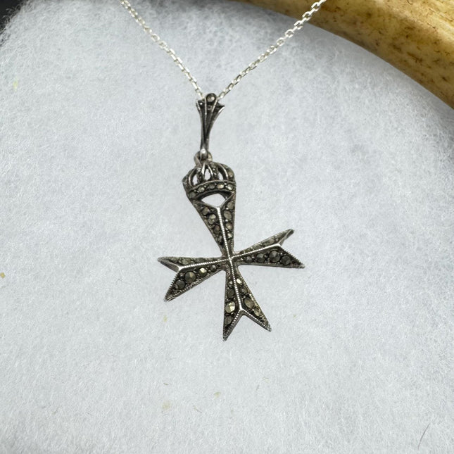 Vintage Silver Marcasite Celtic Cross Pendant