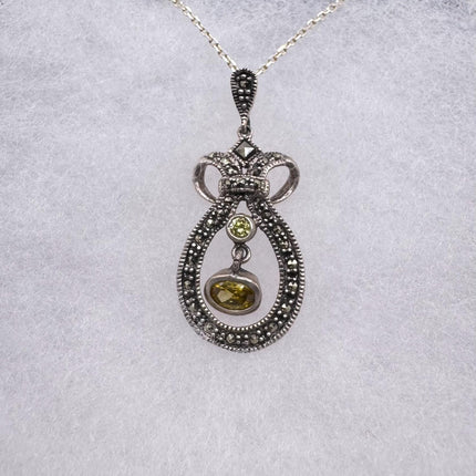 Vintage Marcasite Necklace Dainty 925 Sterling Silver Chain, Delicate Design