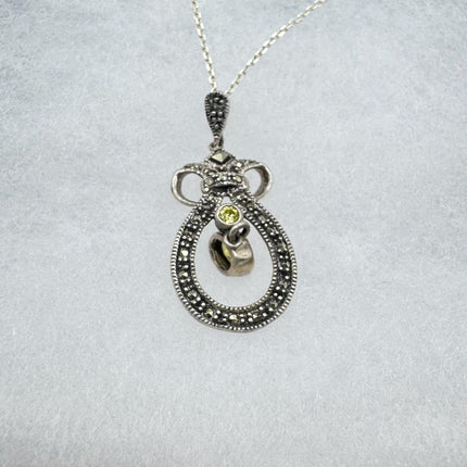 Vintage Marcasite Necklace Dainty 925 Sterling Silver Chain, Delicate Design