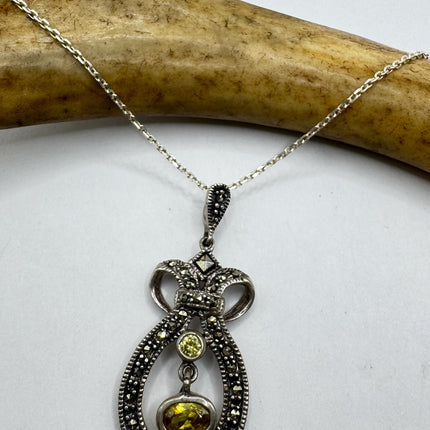 Vintage Marcasite Necklace Dainty 925 Sterling Silver Chain, Delicate Design
