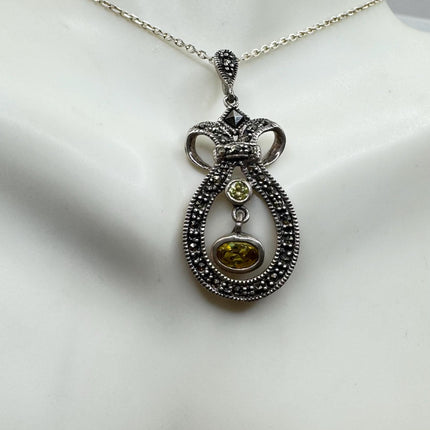 Vintage Marcasite Necklace Dainty 925 Sterling Silver Chain, Delicate Design