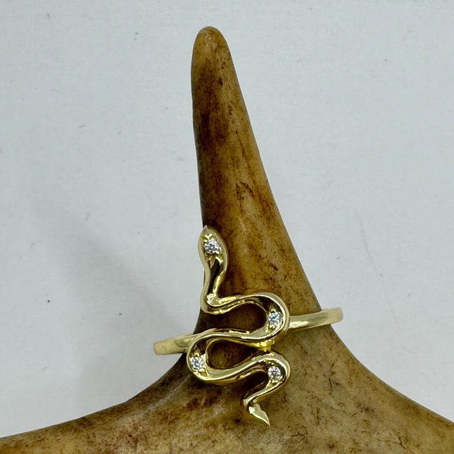 Vintage Tiny Gold Snake Ring | Golden 925 Sterling Silver Wedding Band Serpent Ring - Unique Gift Statement Cocktail Ring