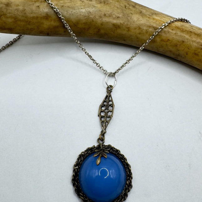 Vintage Tiny Blue Chalsedony Necklace Dainty Sterling Silver Chain Minimalist Crystal 925 Silver Simple Style