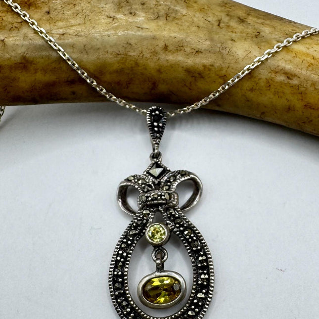 Vintage Marcasite Necklace Dainty 925 Sterling Silver Chain, Delicate Design