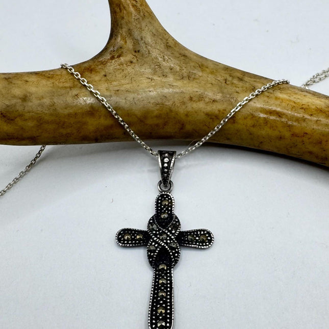 Vintage Silver Marcasite Celtic Cross Pendant