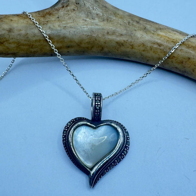 Vintage Marcasite Heart Necklace Dainty 925 Sterling Silver Chain, Delicate Design