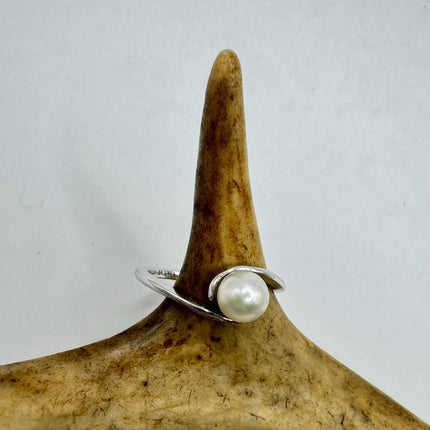 Vintage White Pearl Cocktail Ring Band 925 Sterling Silver