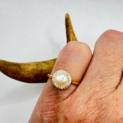 Vintage White Pearl Cocktail Ring Band 925 Sterling Silver