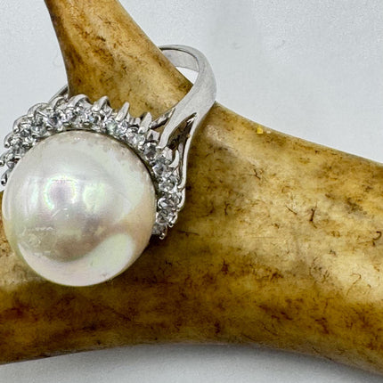 Vintage White Pearl Cocktail Ring Band 925 Sterling Silver