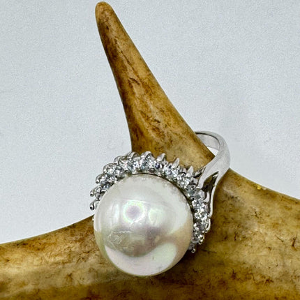 Vintage White Pearl Cocktail Ring Band 925 Sterling Silver