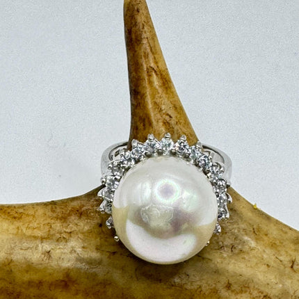 Vintage White Pearl Cocktail Ring Band 925 Sterling Silver