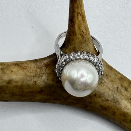 Vintage White Pearl Cocktail Ring Band 925 Sterling Silver