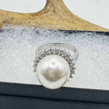 Vintage White Pearl Cocktail Ring Band 925 Sterling Silver