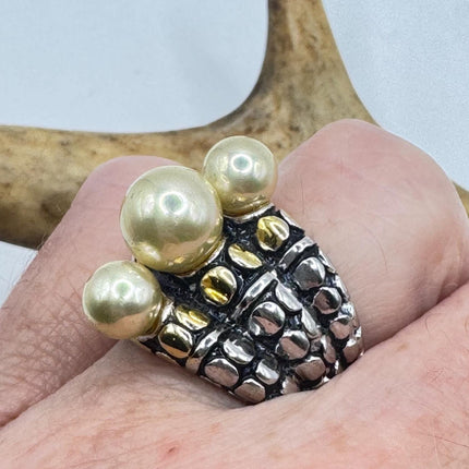 Vintage Pearl Cocktail Ring Band Gold 925 Sterling Silver