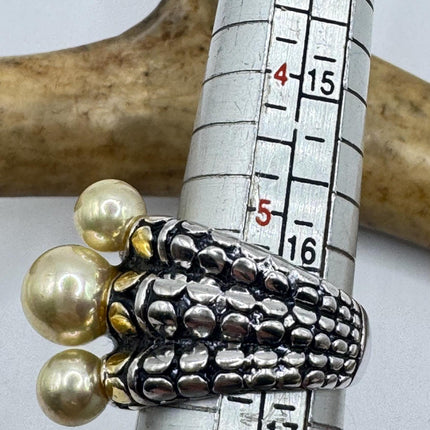 Vintage Pearl Cocktail Ring Band Gold 925 Sterling Silver