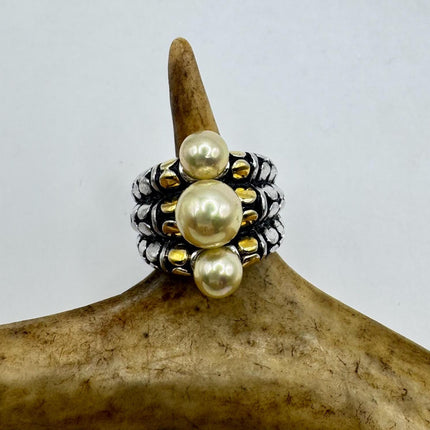 Vintage Pearl Cocktail Ring Band Gold 925 Sterling Silver