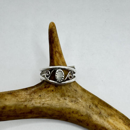 Vintage White Mother of Pearl Cocktail Ring Band Gold 925 Sterling Silver Adjustable
