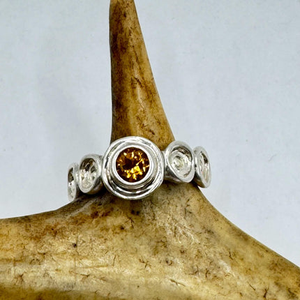 Vintage Golden Citrine Stacking Eternity Promise Ring Wedding Band 925 Sterling Silver