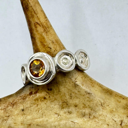 Vintage Golden Citrine Stacking Eternity Promise Ring Wedding Band 925 Sterling Silver