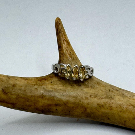 Vintage Golden Citrine Stacking Promise Ring Wedding Band 925 Sterling Silver