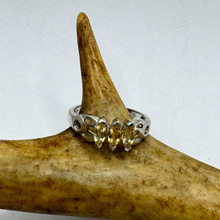 Vintage Golden Citrine Stacking Promise Ring Wedding Band 925 Sterling Silver