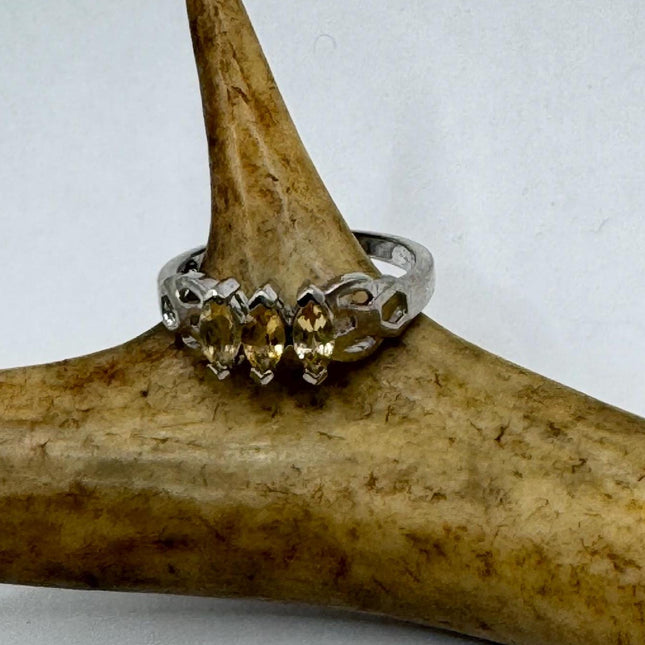 Vintage Golden Citrine Stacking Promise Ring Wedding Band 925 Sterling Silver