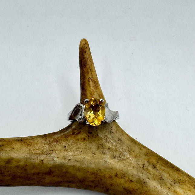 Vintage Golden Citrine Stacking Promise Ring Wedding Band 925 Sterling Silver