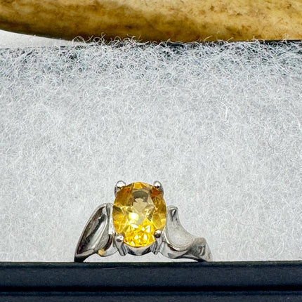 Vintage Golden Citrine Stacking Promise Ring Wedding Band 925 Sterling Silver