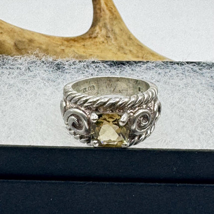 Vintage Golden Citrine Stacking Promise Ring Wedding Band 925 Sterling Silver
