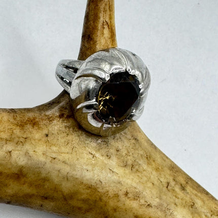 Vintage Smoky Topaz Heart Chunky Cocktail Ring 925 Sterling Silver