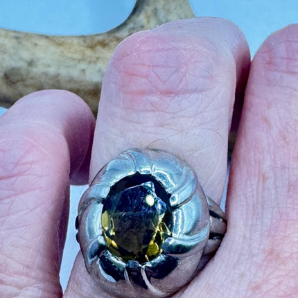 Vintage Smoky Topaz Heart Chunky Cocktail Ring 925 Sterling Silver