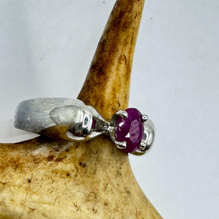 Vintage Pink Ruby Cocktail Ring Band 925 Sterling Silver